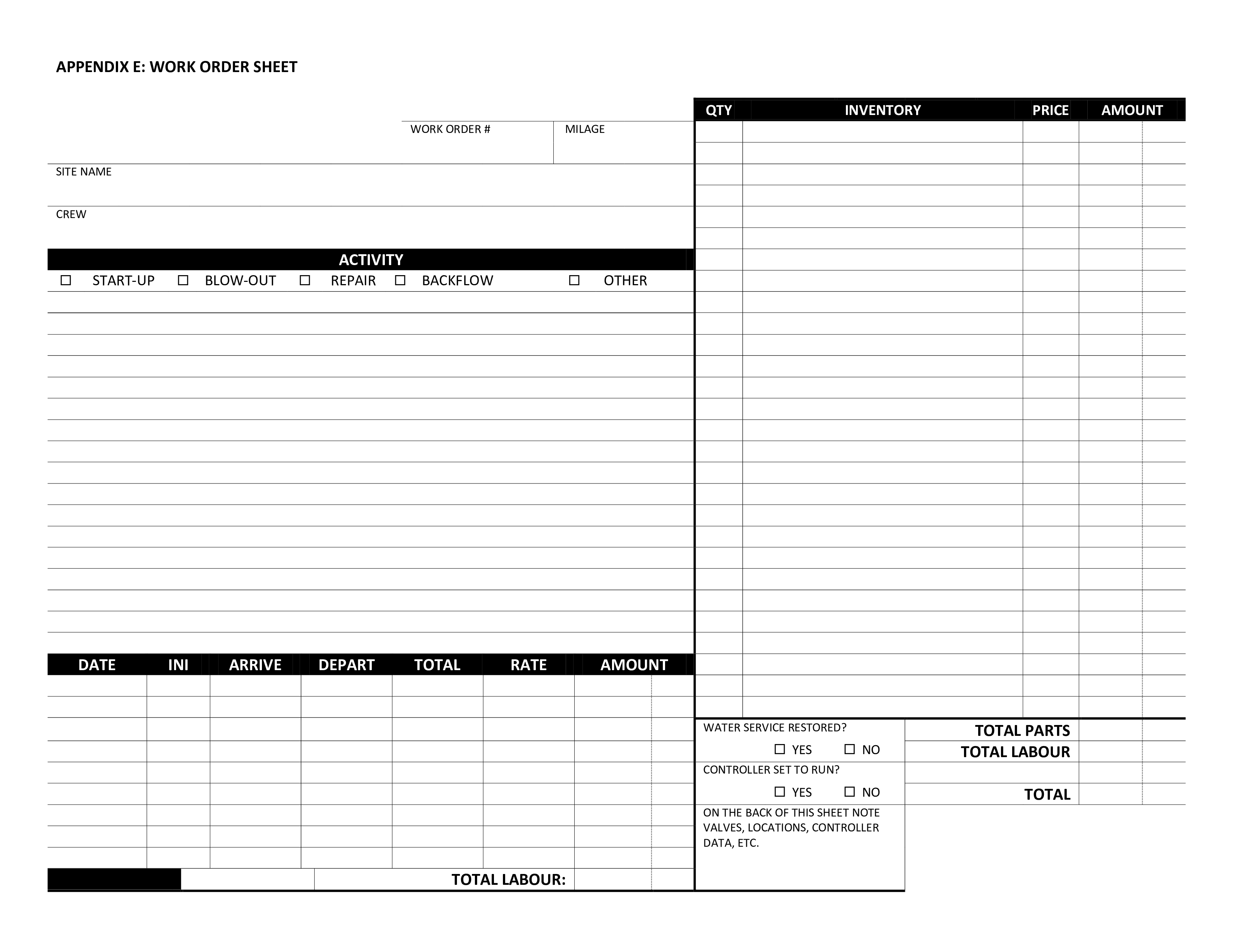 Work Order Sheet Template Work Order Sheet Template