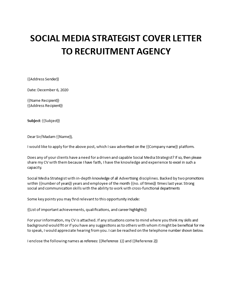 social media strategist cover letter template