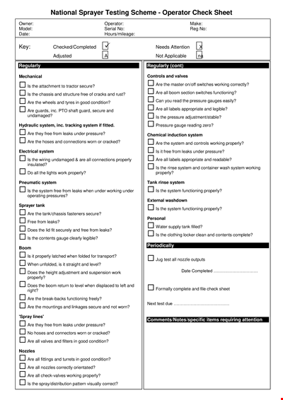 Nsts Operator Check Sheet Template