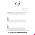 Table Guest List Template example document template