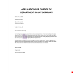 Application Change of Department example document template