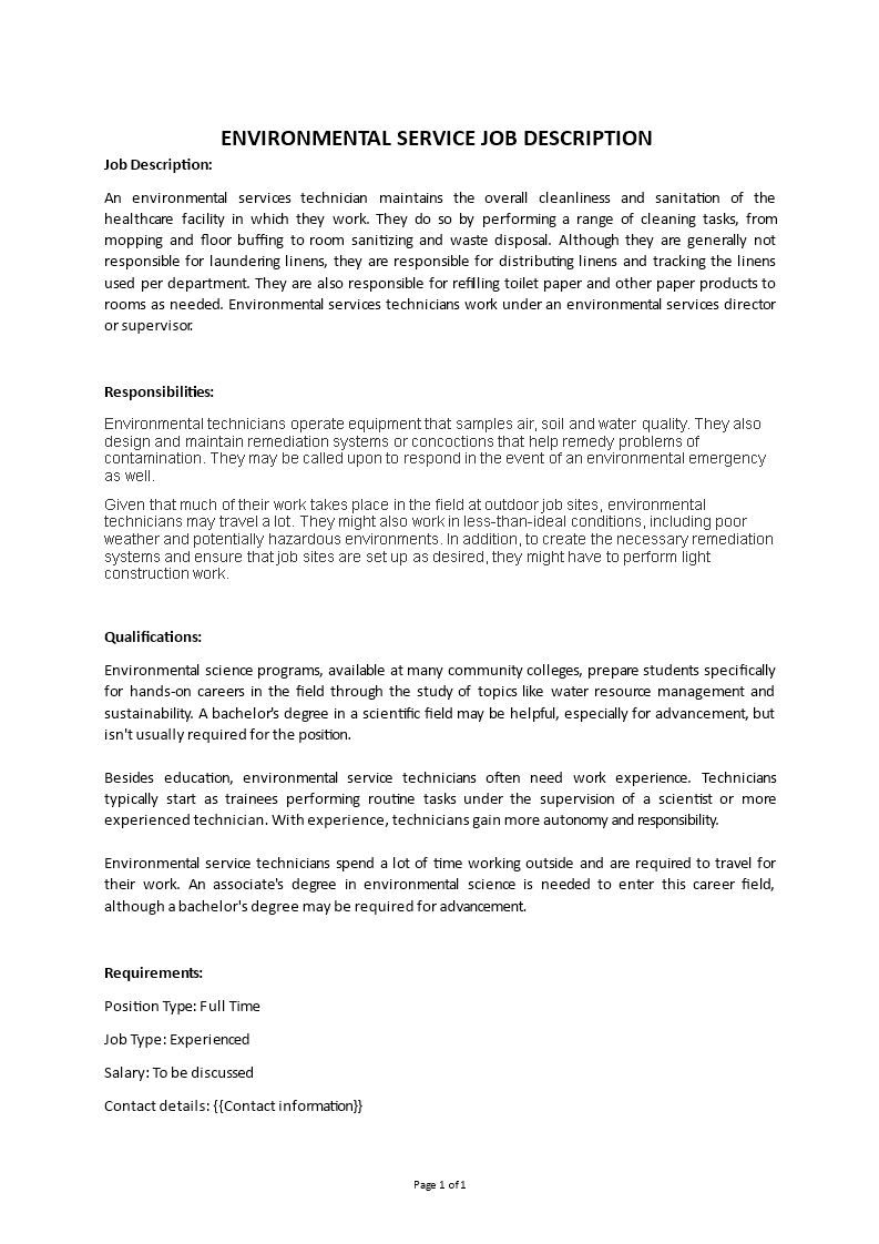 environmental services job description Main Image environmental services job description