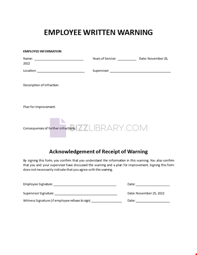 Warning sheets for employees
