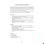 Logistics Manager Job Description example document template