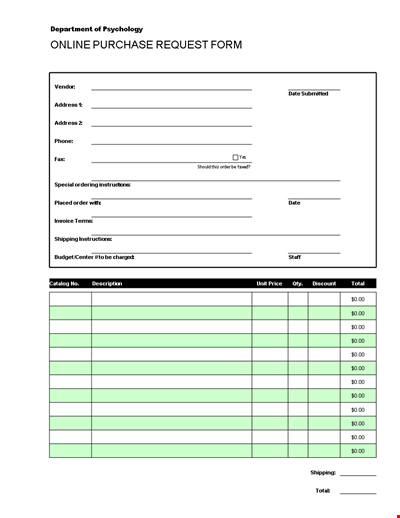 Download Online Purchase Order Request Excel Template - Order, Shipping, Address Instructions