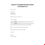 Privacy Act Request Letter to Amend Records example document template 