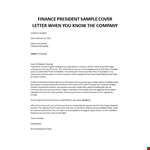 Finance President sample cover letter example document template