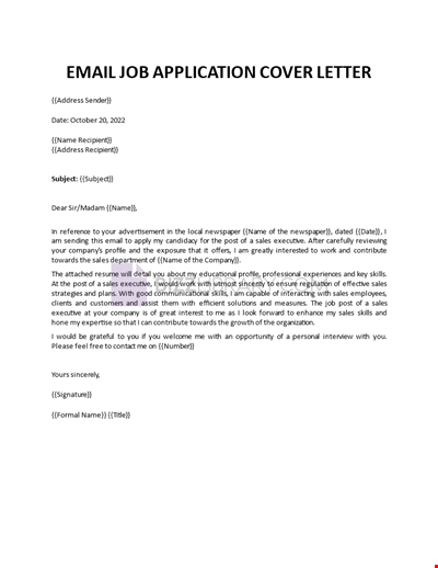 Email Job Application Cover Letter