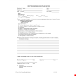 Employee Disciplinary Action Form - Warning and Discipline in Department example document template