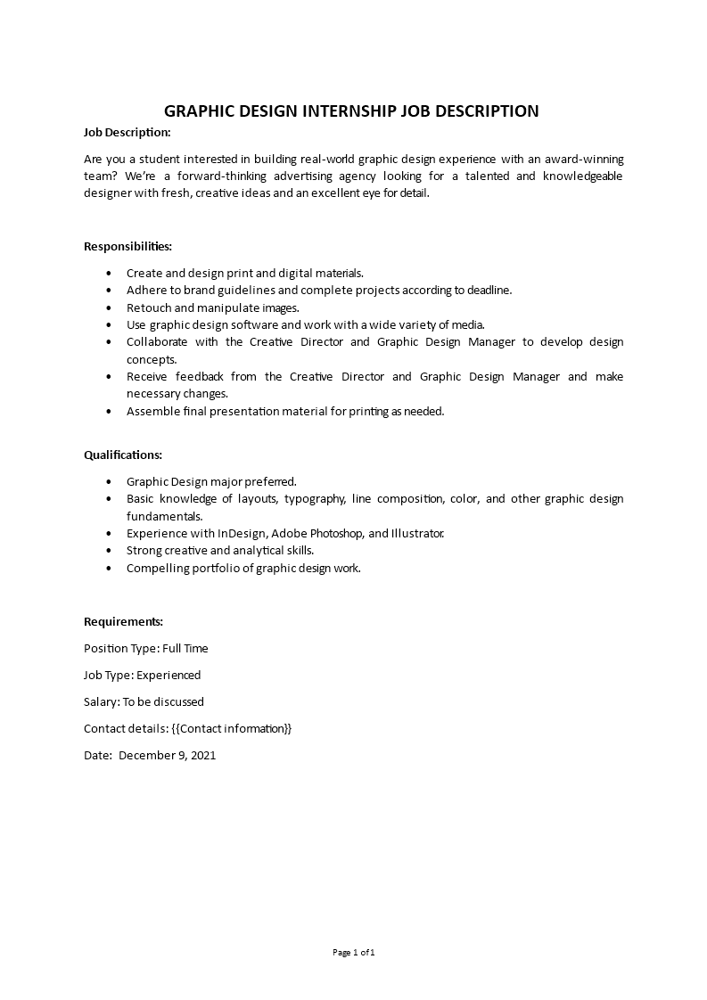graphic design internship job description Main Image graphic design internship job description