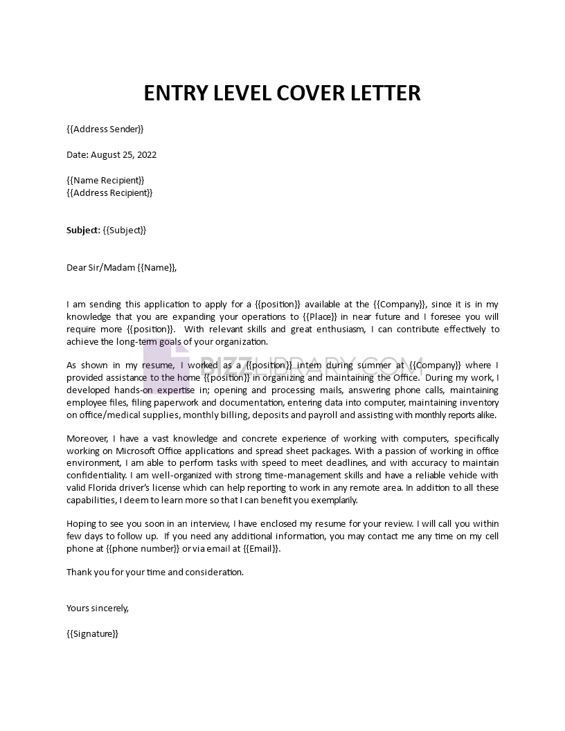 entry level cover letter Main Image entry level cover letter template