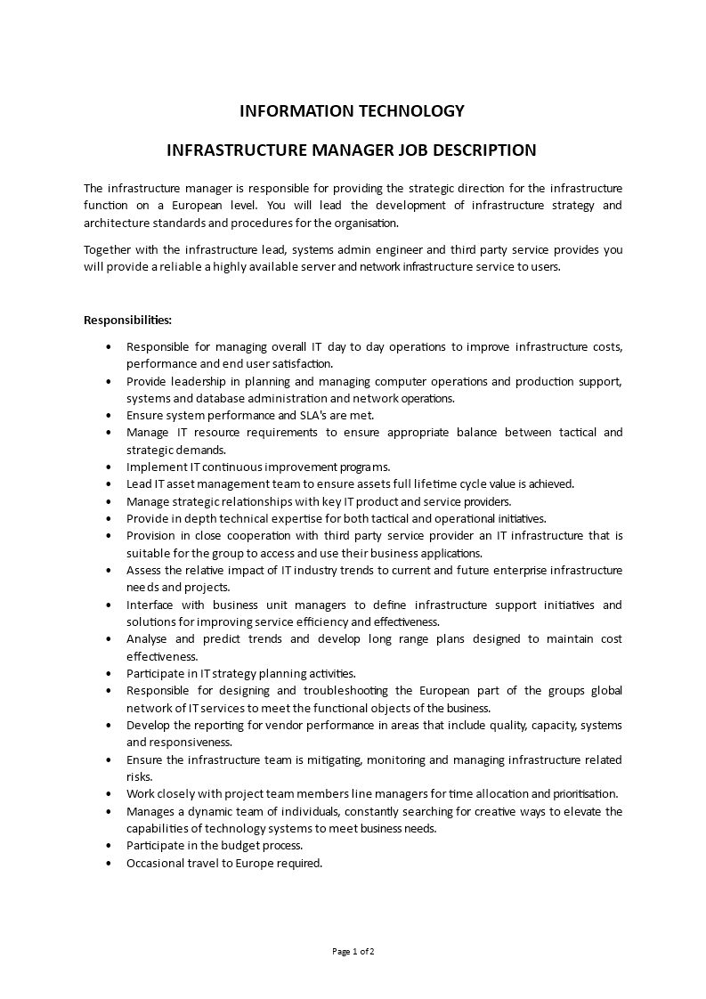 information technology infrastructure manager job description Main Image information technology infrastructure manager job description