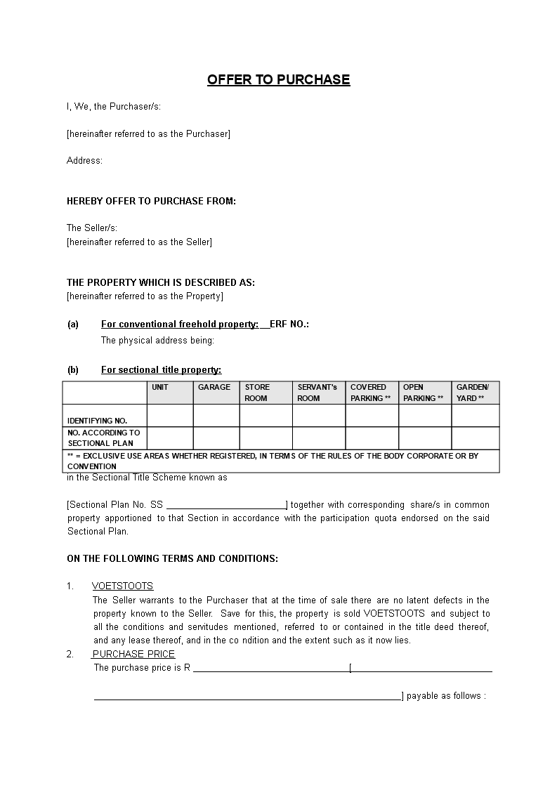Offer To Purchase Letter Template offer-to-purchase-letter-template