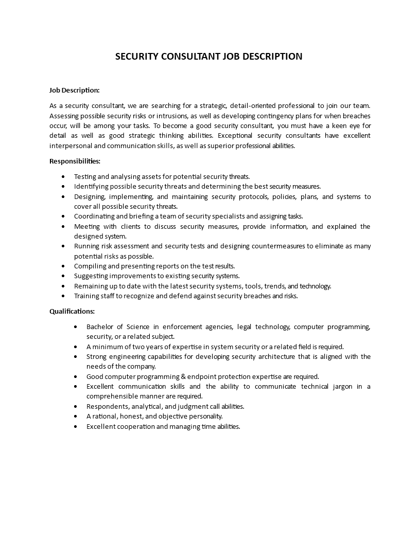 security consultant job description Main Image security consultant job description
