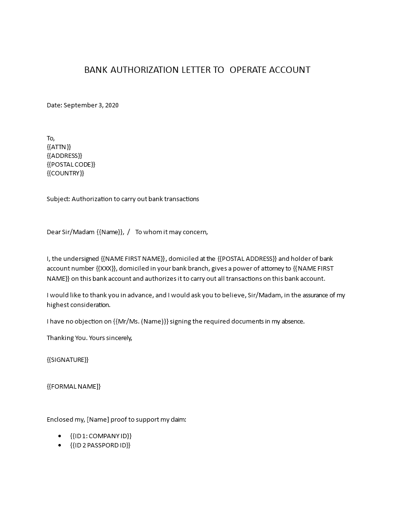 bank authorization letter for account withdrawal template