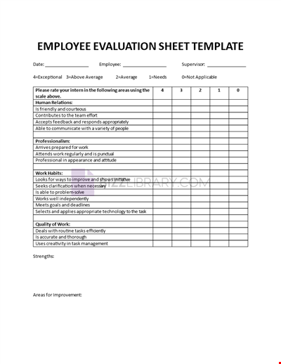 Employee Evaluation Sheet Template