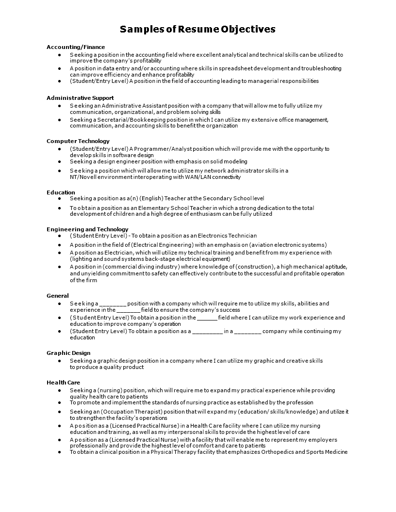 resume career objective template
