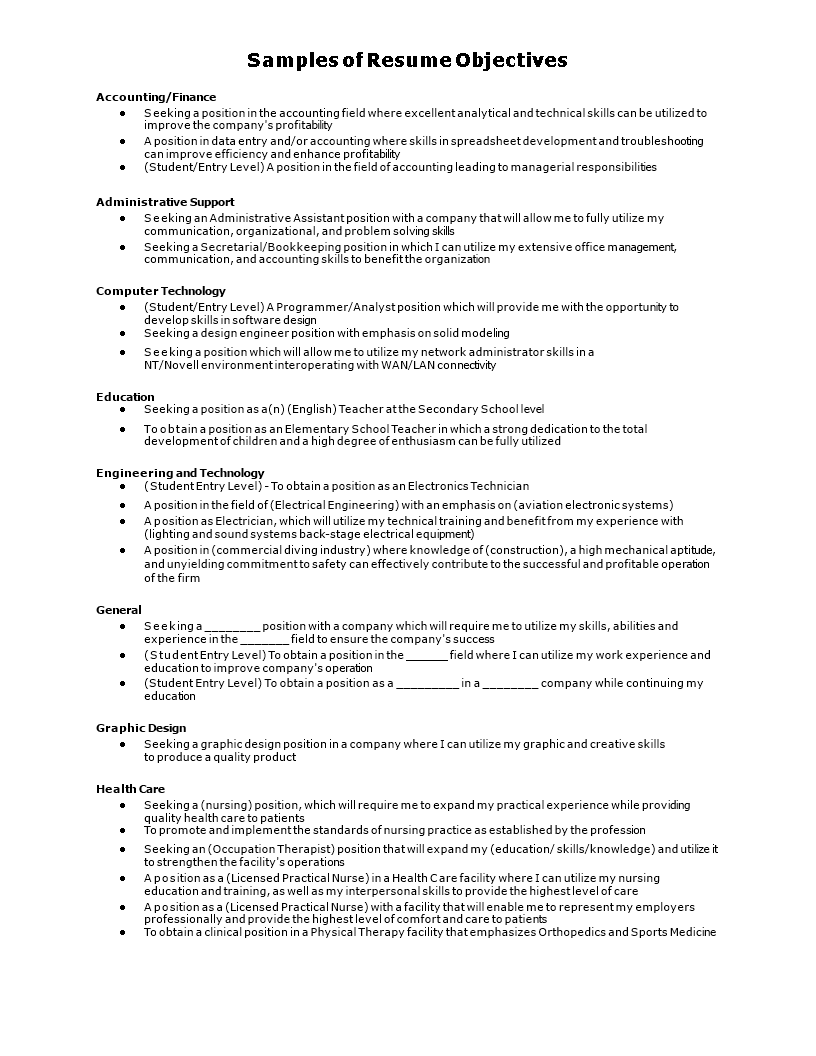 resume career objective