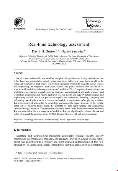 Real Time Technology Assessment Template for Research, Assessment, Social, Technology, and Science