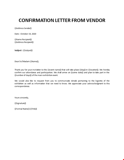 Event Confirmation letter