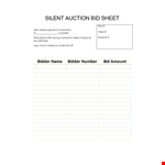 Silent Auction Bid Sheet - Place Bids and Track Bidders in Increments example document template