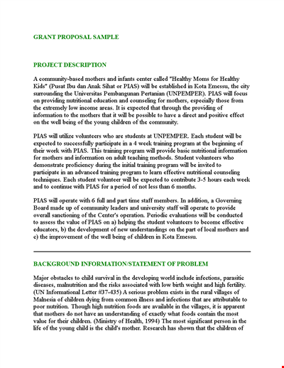 Project Grant Proposal Template for Mothers' Nutrition