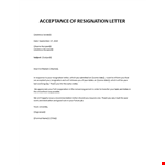 Acceptance of resignation letter example document template 