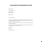 Acceptance of resignation letter example document template
