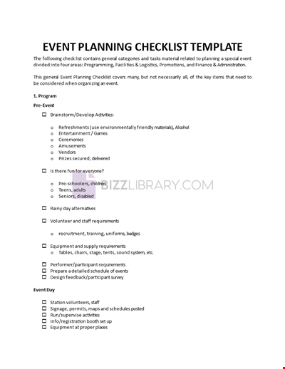 Event Planning Check List Template