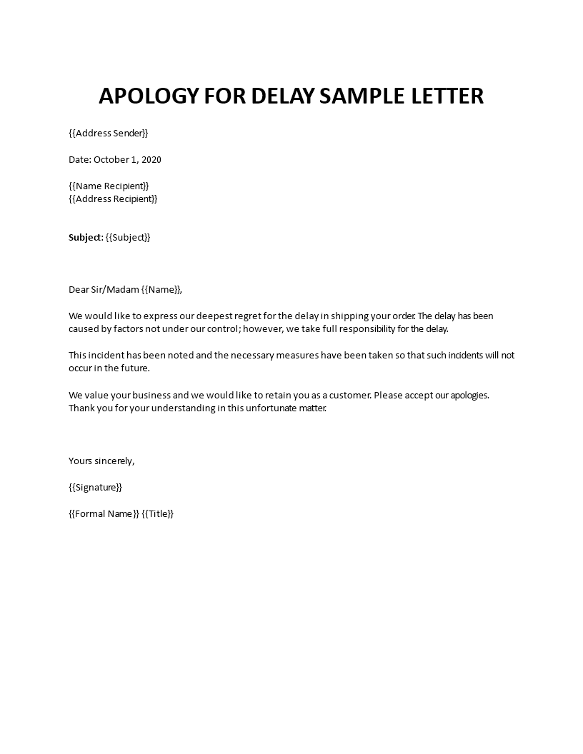 apology for  order delay sample letter