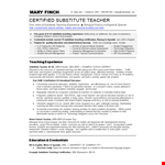Substitute Teacher Resume Skills example document template