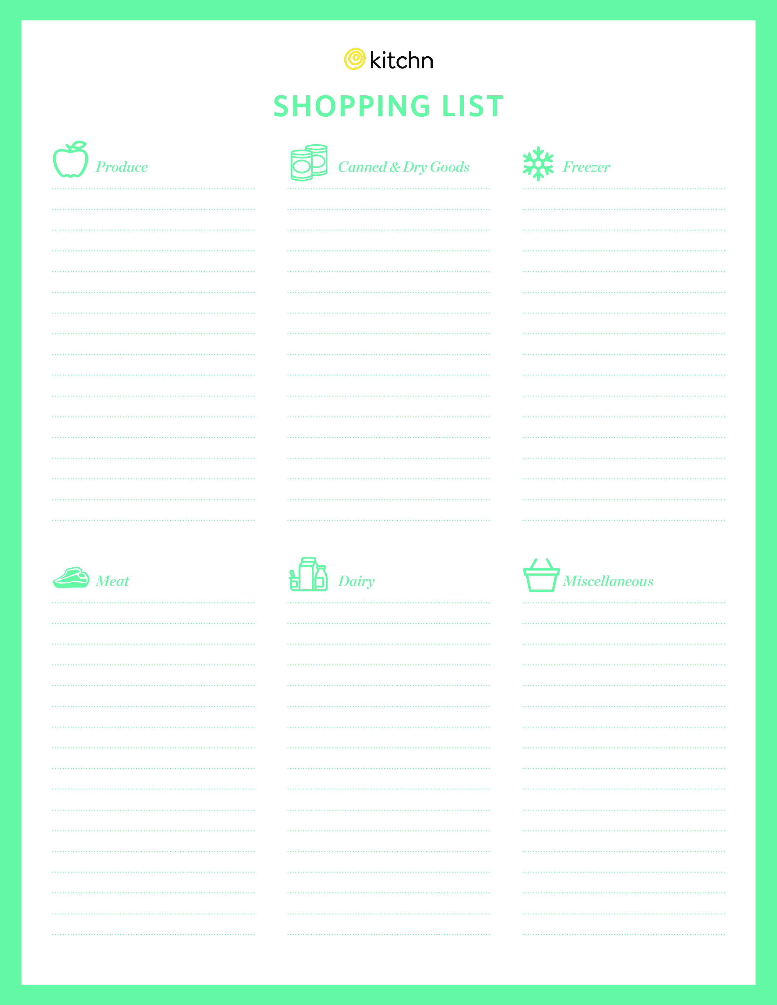 Organized Grocery List Template Sample
