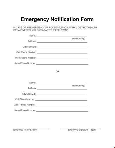Health Department Employee Emergency Notification Form