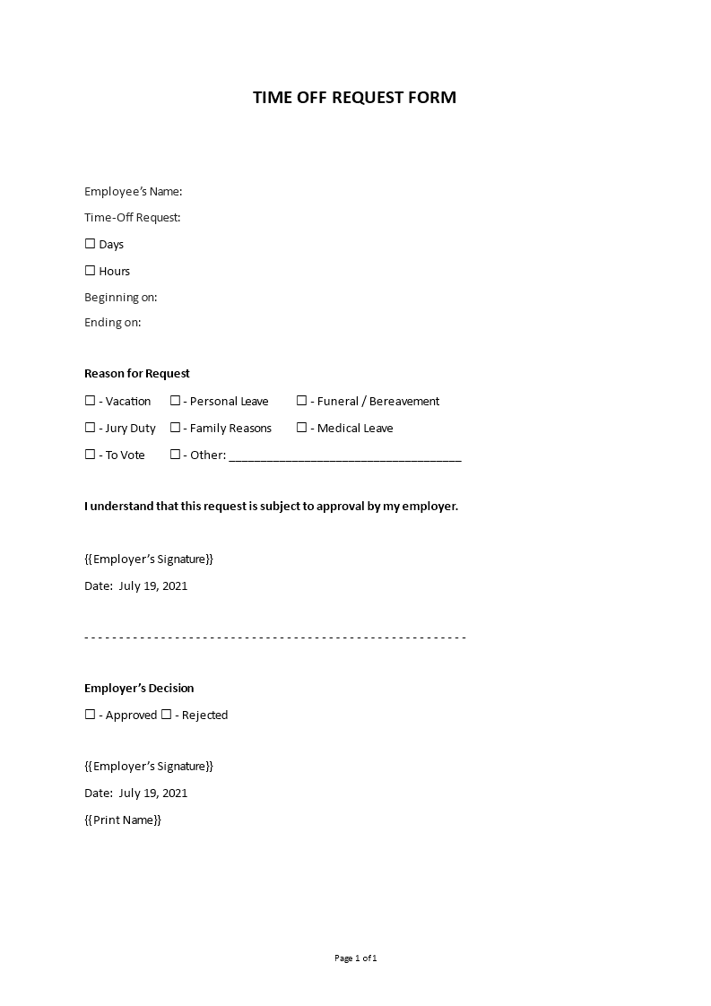 time off request form
