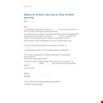 Final Written Warning example document template