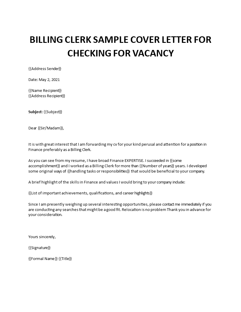 billing clerk cover letter