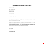 Order confirmation letter example document template