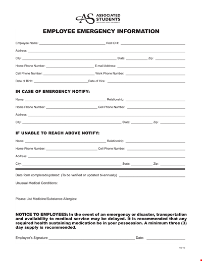 University Employee Emergency Notification Form