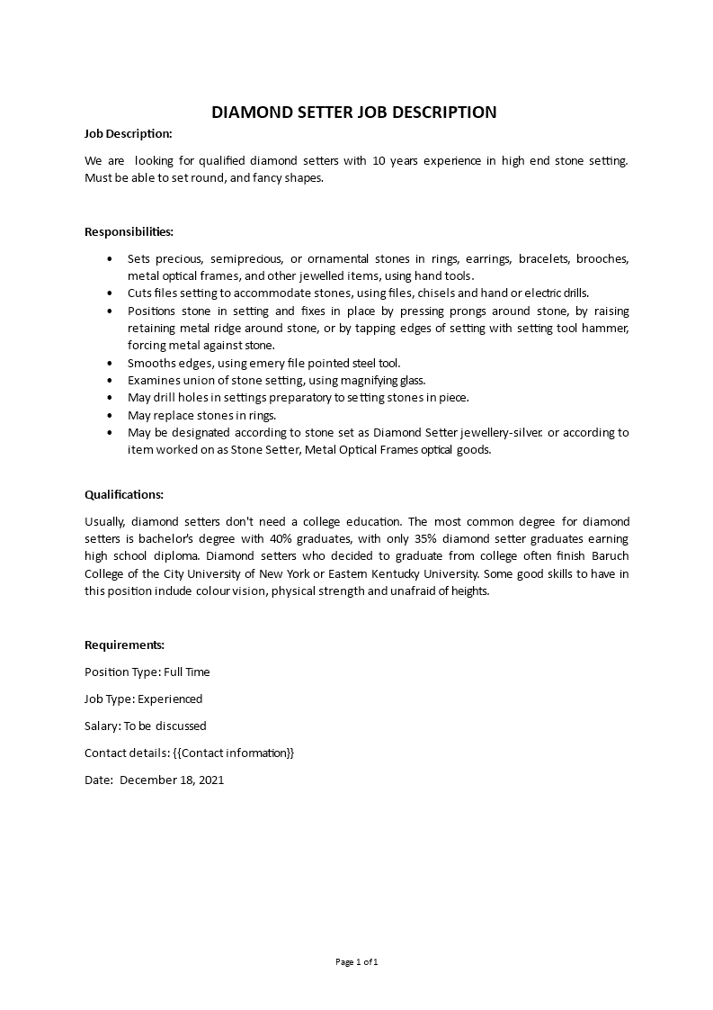 diamond setter job description