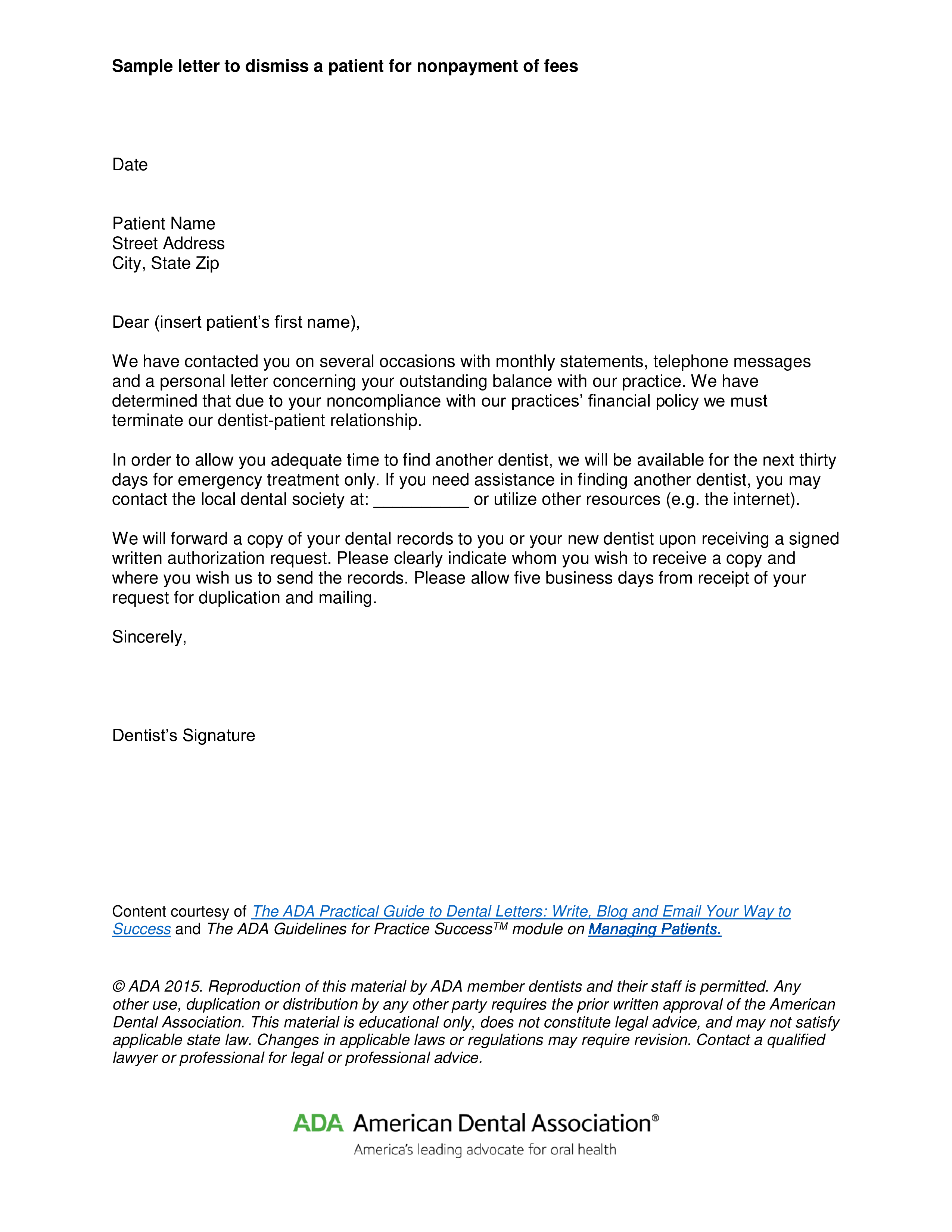 Patient Termination Letter For Non Payment