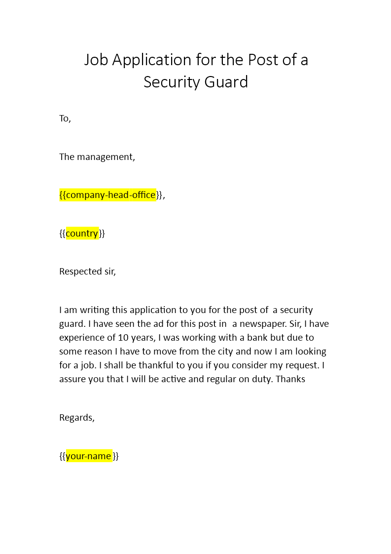 application letter for a security guard Main Image application letter for a security guard