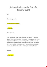 Application Letter for a Security Guard