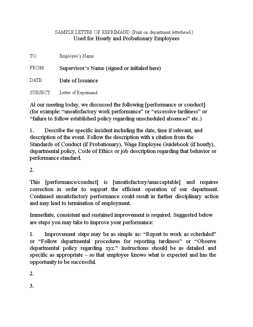 Letter Of Reprimand Template letter-of-reprimand-template