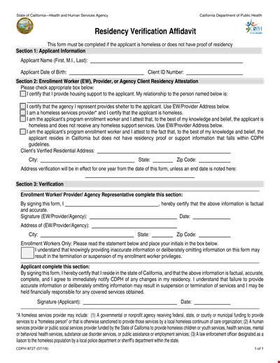 Proof of Residency Letter for Services | Applicant Information | Provider Assistance