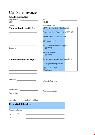 Car Sale Invoice Template - Easily Track, Bill and Sell Vehicles to Buyers with Applicable Details
