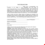 Sign our Photo Release Form for College Photographs and Publishing - Electronic Release example document template
