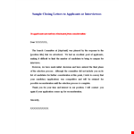 Position Rejection Letter - Committee Decision | Thanking Applicants for their Consideration example document template