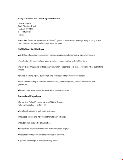 Sales Mechanical Engineer Resume