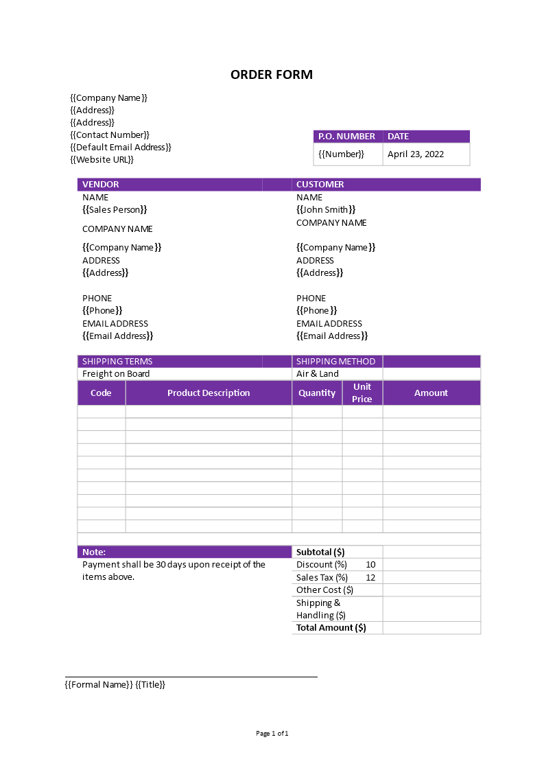 order form template