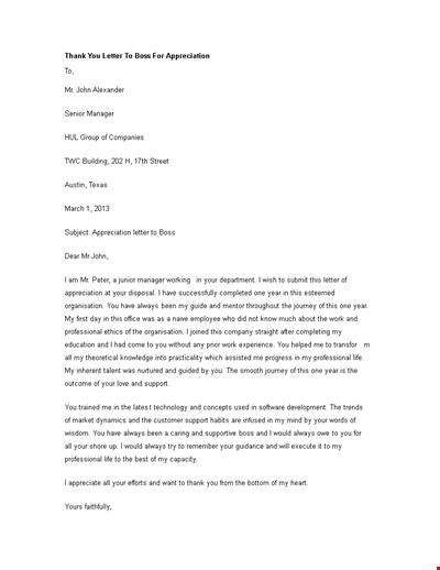 Thank You Letter to Boss for Appreciation | Expressing Gratitude to Manager for Always Appreciating